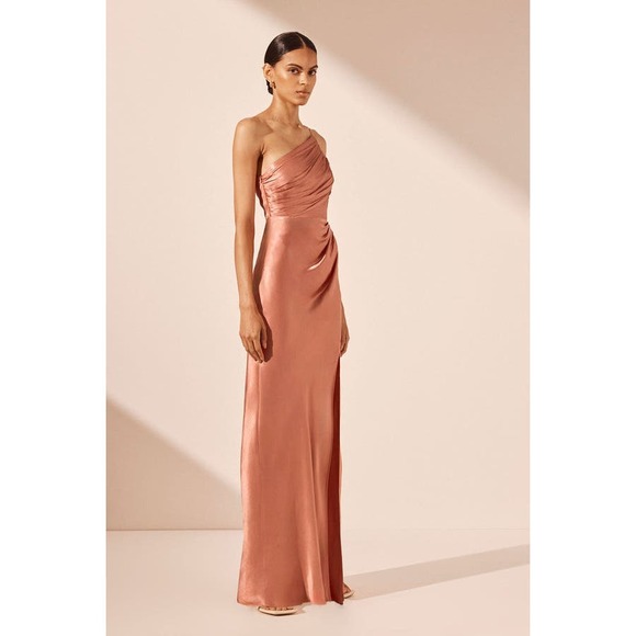 Shona Joy La Lune Asymmetrical Gathered Maxi Dress Antique Rose Size 4 NWT - Picture 2 of 15